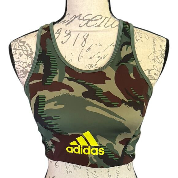 Adidas Aeroready Designed 2 Move Green Camouflage Sports Bra Small - Picture 1 of 2